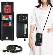 [Cavor] Vertical Flip Cover for Samsung Galaxy A53 5G Leather Case 6.5'' Crossbody Wallet Card Slots with 360°Rotation Ring Holder Kickstand & Long Shoulder Lanyard Strap-Black