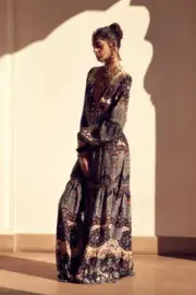 new CAMILLA FRANKS SILK CHAMBER OF REFLECTIONS EMBROIDERED PEASANT MAXI DRESS