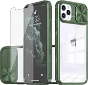 Phone Case for iPhone 11 Pro Max 6.5 with Tempered Glass Screen Protector Cover and Camera Cover Slide 360 Full Body Protection Slim Clear Bumper Cell Accessories iPhone11 11pro Promax i XI Plus Green