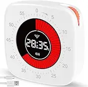Visual Timer Portable Digital Timer USB Rechargeable 60 Minute 12 Hour Cooking Timer Magnetic Timer Clock Alarm for Home Kitchen School Classroom or Office (White)
