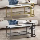Oikiture Nesting Coffee Table Set of 2 Side End Tables Detachable Faux Marble