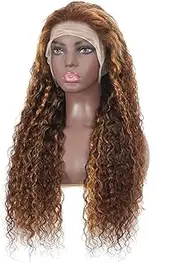 13x4 Highlight Ombre Water Wave Lace Front Wigs Human Hair Pre Plucked #4/27 Colored Glueless Wig Honey Blonde Curly Human Hair For Women(18inch)