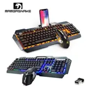 Wireless Gaming Keyboard and Mouse RGB LED Backlit Rechargeable Mechanical Feel