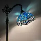 Tiffany Style Floor Lamp Blue Stained Glass Dragonfly Gooseneck Adjustable 63"H