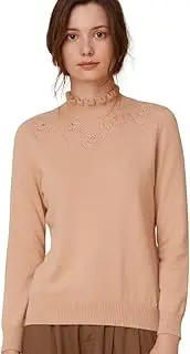 [ZHILI] Women's Floral Collar High Solid 100% Cashmere Winter Jumper Sweater