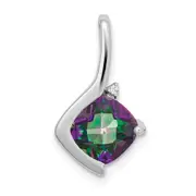 Solid 14k White Gold Cushion Mystic Fire Topaz and Simulated CZ Pendant