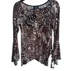 Artex Womens Flowy Semi Sheer Animal Print Black Brown Long Bell Sleeve Top New