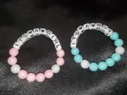 Gender Reveal Bracelet. 10 mm Beaded Bracelet. Handcrafted One of a Kind.