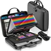 JHSafer Fireproof Document Organizer with Lock,Hard-Shell Case Fireproof Document Box with Shoulder Strap,Portable File Organizer with 13 Pocket Accordion File Folder for Files Laptop Black
