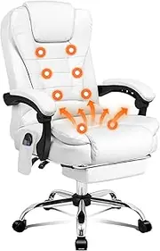 [ALFORDSON] Office Chair with Massage, Heated Seat and Footrest, Ergonomic Computer Desk Chair Executive Home Desk Chair with Footrest Swivel Leather Video Game Chairs (White)