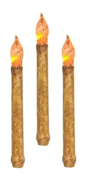 Set of 3 - Primitive 9" Burnt Ivory Taper CANDLES - Non Timer Battery Operated