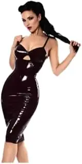 [DAIJES] Latex Dress Women Sexy Spaghetti Strap Hollow Out Dress Vestidos
