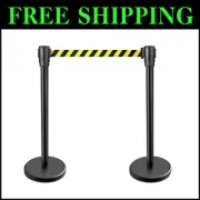 36-Inch Hazard Pattern Retractable Belt Stanchions - Set of 2 for Crowd Control