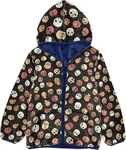 [GuoChe] Big Girls Jackets With Sherpa Lining Happy Halloween Skulls Black Toddler Girl Winter Coat Navy Blue Baby Girl