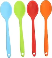 Amosfun 4Pcs Silicone Mixing Spoons Soup Spoons for Kitchen Comfortable Grip Utensils for Cooking Baking and Serving