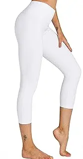[COOLOMG] Yoga Pants High-Waist Compression Leggings Inner Pocket Non See-Through Fabric Capri Running Workout Tights