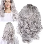 Grey Wig for Women, Silver Gray Synthetic Wavy Hair Wig, Long Curly Hair, Comfortable Fit, Stylish Wig for Daily Wear, Cosplay, and Parties