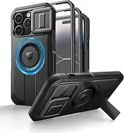 Dexnor for iPhone 14 Pro Magnetic Case with Slide Camera Cover & Adjustable Kickstand & Built-in Screen Protector, Rugged Shockproof Bumper Cases Heavy-Duty Cover - Night Black