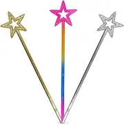 3 Pcs Star Wands, Star Fairy Wands, Princess Star Wands for Girls, Angel Magical Wands for Birthday, Party, Halloween, Christmas, Masquerade Dress Up, Gift for Girls( Sliver, Gold, Colour)