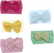 5pcs Nylon Baby Bow Headbands Soft Elastic Hair Bands Hair Bow Headwraps Wide Turban Versatile for Newborns Toddlers Infants