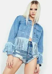 Getting There Fringe Cropped Jean Jacket