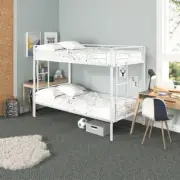 Metal Twin over Twin Size Bunk Bed Frame with Ladder Guardrails for Teens Adults
