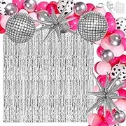 98 Pcs Disco Cowgirl Party Decorations, Hot Pink Balloon Arch Kit with Disco Ball Foil Curtains Cow Print Balloons Silver Star Balloons for Birthday, Bachelorette Party (Pink)