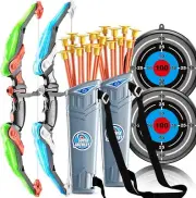 Bow and Arrow Archery Toy for Kids, LED Light up with 20 Suction Cup 2 Pack Set