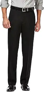 [Haggar] Men's Premium No Iron Khaki Classic Fit Expandable Waist Flat Front Pant (Regular and Big & Tall Sizes), Black, 40W x 30L