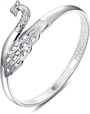 [BABESA] Sterling Silver Bracelet,Chain Bangle,Silver Bangles For Women Solid 925,Silver Plated Bracelet For Women Novelty Peacock Shaped Charming Silver Bangle Silver Friendship Bracelets For Christmas Birthd