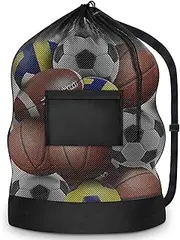 [joyliveCY] Extra Large Sports Ball Bag - Mesh Soccer Team Drawstring Storage for Basketball, Beach Cloth and Swimming Gears