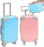 [Blogiiup] 2Pcs Mini Suitcase Realistic Mini Suitcase Party Favor Box Openable Mini Luggage with Extendable Pull Rod False Eyelash Case Mini Suitcase for Dolls Girls Gifts, Mini Suitcase