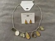 NWT! Christopher & Banks Necklace and Earring Set Shell Silver Gold Tone #H51-39