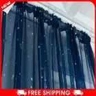 AU Star Print Tulle Curtains Window Drapes Sheer Purdah for Home(Dark Blue)