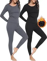 [Winvote] Thermal Underwear for Women Set Long Johns Fleece Lined Soft Cold Weather Warm Base Layer Winter Pajamas Top Bottom