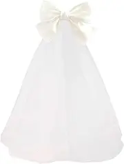 [mollensiuer] 1 Piece White Large Sized Bow Double Layer Wedding Veil with Clip Bridal Wedding Veils, White, no
