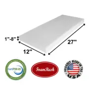FoamRush 12" x 27" High Density Upholstery Foam Seat Cushion Medium Firm USA
