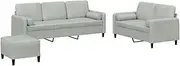 3 Piece Sofa Set Light Grey Velvet, Modern Living Room Furniture with Soft Pillows, Comfortable Lounge Suite for Small Spaces, Stylish and Durable Fabric Couch