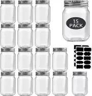 16 Oz Mason Jars with Lids - 15 Pack Glass Jars for Food Storage & Meal Prep