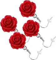 [OATIPHO] 2 Pairs Rose Earrings Drop Earrings Flower Earrings Hook Earrings for Women Teen Girls Ethnic Design Fashion Jewelry for Special Occasions