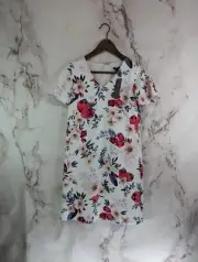 Ann Taylor Dress Womens XXS P White Floral Shift Flutter Sleeve Mini V Neck