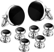 [JIPIMON] Cufflinks for Men, Tuxedo Studs and Cufflinks Set, Classic Black Gold CuffLinks Luxury Box Gift Ideas for Mens