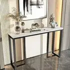 Simple&Classic Real Marble Console Table Entryway Display Accent Table Black Leg