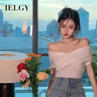 在飛比找蝦皮商城優惠-Ielgy T恤女法式一字肩設計感小眾純欲短款一字領上衣