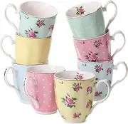 BTaT- Royal Coffee Mugs, 12 oz, Set of 8, Floral Mugs, Porcelain Bone China, Tea Mug, Coffee Cups, Coffee Mug Set, Large Coffee Mugs, Coffee Cups Set, Mugs for Coffee, Tea Cups, Tea Mugs, Flower Mugs