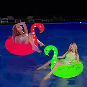 SATXTREM 37'' Inflatable Light Up Flamingo Pool Float for Adult,Large Solar Powered LED Swimming Tube Ring,RGB Glow in The Dark Large Pool Beach Floaties Lake and Beach Floaty Summer Pool Raft