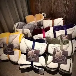 ULTIMATE羊羔絨毛毯外貿純色雙層加厚羊羔絨毛毯子秋冬保暖珊瑚絨沙發毯單雙人空調毯(1100元)