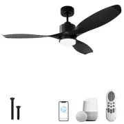 52 Inch Smart Ceiling Fans with Lights and Remote, Reversible 3-Blade Black C...