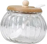 Cabilock 1 Set Creative Pumpkin Glass Seasoning Jar with Lid and Spoon Glass Sugar Holder for Kitchen Home Dining and Restaurant Use Easy to Material