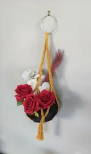 Bohemian macrame wall hanging plant hanger basket in mustard, home decor